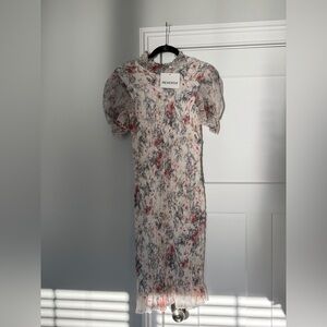 Reverse Floral Print Dress - Red and Blue